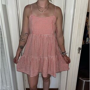 Red Gingham Ruffle Dress